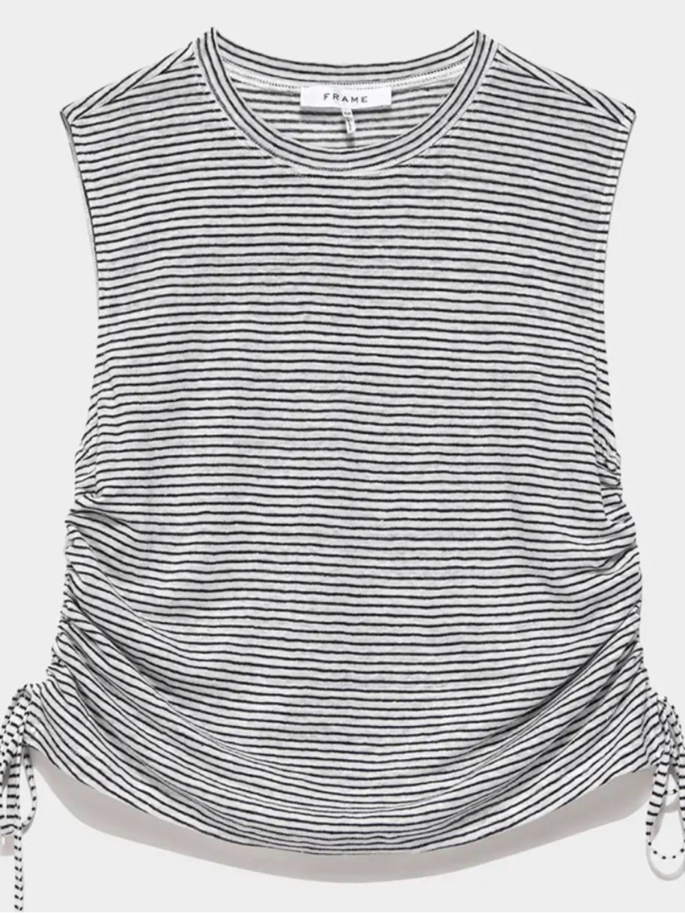 Frame Denim Black & White Linen Striped Ruched Tank